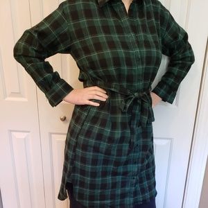 Green Plaid Flannel Button-Up Dress